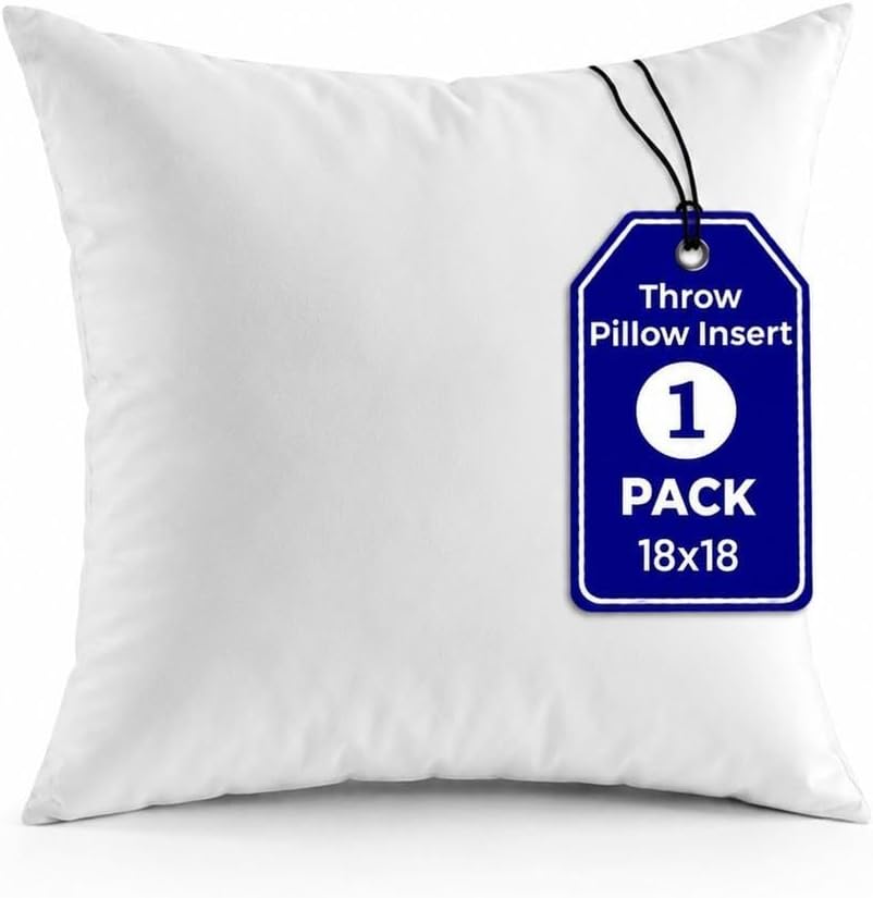 QUBA LINEN Throw Pillow Inserts (1 Piece, White), 18x18 Inches - Premium Cushion Fillers for Sofa, Bed, and Home Décor (18x18 Inch)