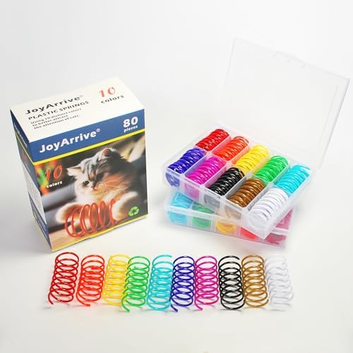 80Pcs 10 Colors Box Stored Cat Springs, Interactive Toys, Cat Spiral, Coil Toy, Hunting, Biting Toy, Swatting, Self-Play Plastic Kitten Toys