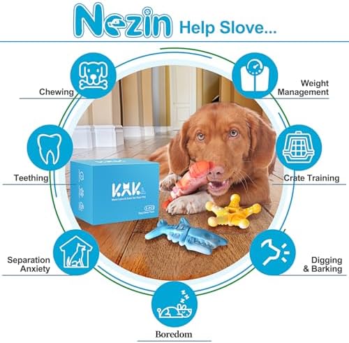 NEZIN Dog Chew Toys, Indestructible Dog Toys for Aggressive Chewers, Tough Dog Toys, Durable Dog Chew Toys for Large Medium Breed, Interactive Dog Toys with Real Beef Flavor (Mix 3 Pack)