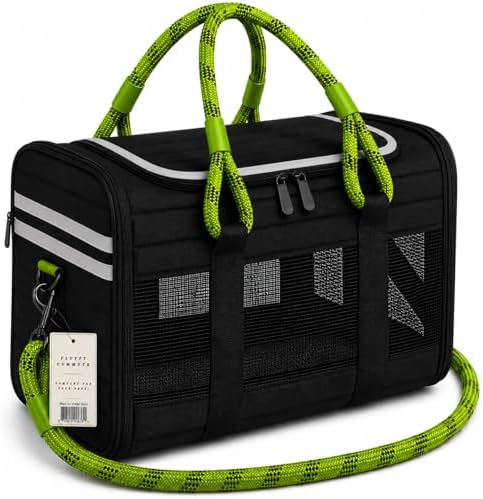 Soft-Sided Pet Carrier, Black Green, 19.7 x 11.8 x 11.4 in