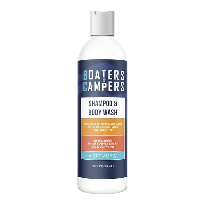 STREAM 2 SEA Boaters and Campers Hair Shampoo, 16 oz Reef Safe, Paraben Free and Fragrance Free All Natural Shampoo For Camping and Boating, Anti Frizz and Color Safe Shampoo