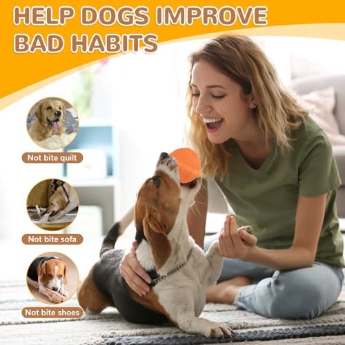 Squeaky Turtle Dog Toy, Treat Dispensing Rubber Ball, Bite Resistant Plush Chew Toy, Interactive Tug & Fetch Enrichment Toy for Medium & Small Breeds, Safe & Engaging for Puppies (Orange)