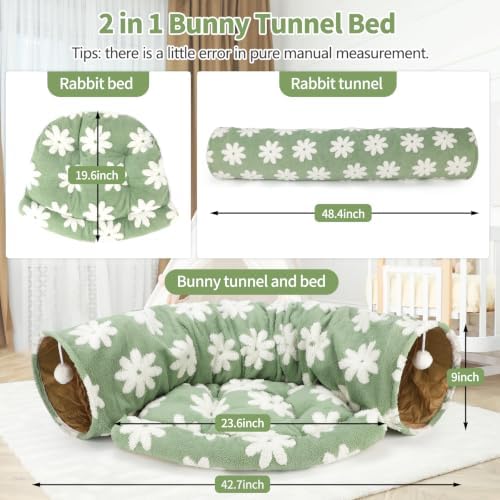 BWOGUE Bunny Tunnel Bed, 2-in-1 Collapsible Rabbit Tunnel Hideout with Mat