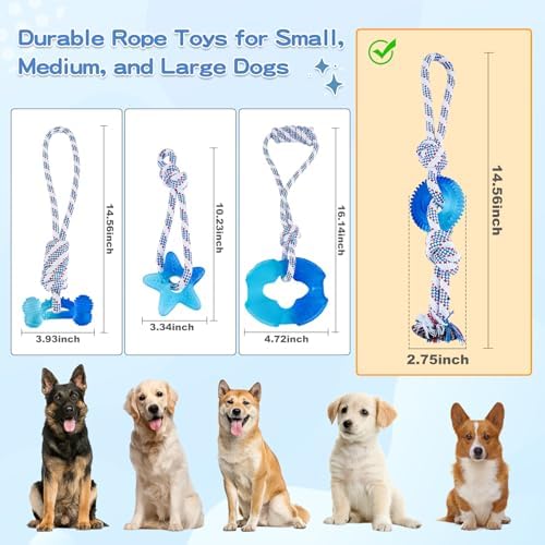 Dog Chew Toys for Aggressive Chewers, Multiple Textures & Rope, ndestructible Tough Durable Interactive Dog Toys, Puppy Chew Toys for Teething，Blue Small Circle