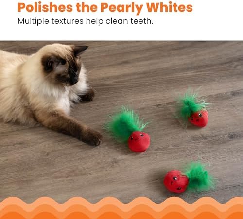 Catstages Strawbabies Dental Cat Chew Toy with Catnip & Feathers, 3-Pack