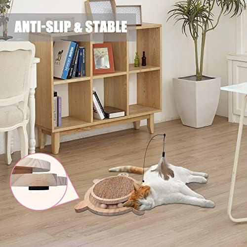 Petest Wooden Interactive Cat Toy with Ball Track & Teaser Wand – Solid Pine Wood Cat Scratcher with Natural Sisal Rope, Replaceable Toys, Turtle Design