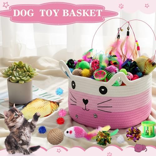 Zopeal 76 Pcs Cat Storage Basket Gift Toys Set, Pink