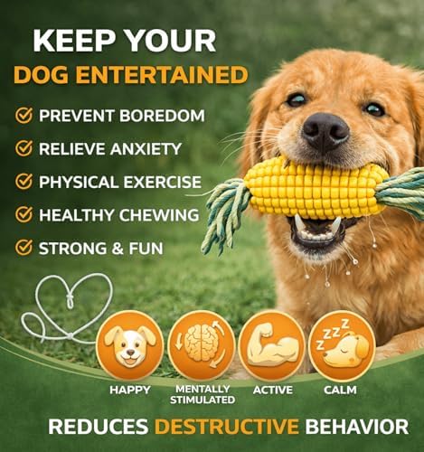 4.37 inch Corn Cob Dog Toys for Aggressive Chewers, Rubber Teething Toys