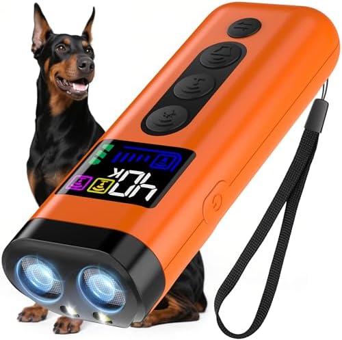 Dog Bark Deterrent Device – 65FT Range Anti Barking Device for Dogs, Stops Neighbor’s Dog Barking with 3 Ultrasonic Frequencies (25/30/40kHz) & 5 Sound Modes, for Indoor & Outdoor Training