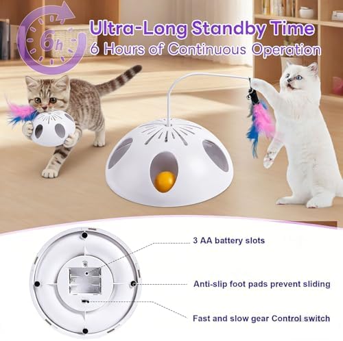Cat Toys, Interactive Cat Toy for Indoor Cats, Automatic Interactive Kitten Toy, Fluttering Feather, Track Balls, Rotating Track Feather Enrichment Kitty Toys for Multi-cat Family (White)