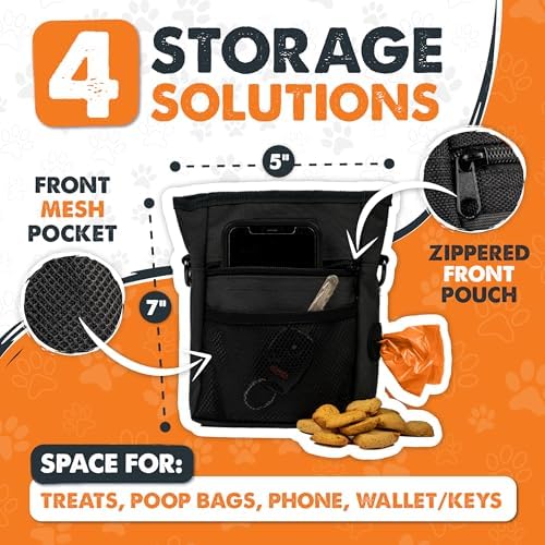 Mighty Paw Dog Training Treat Pouch, No-Spill Magnetic Clasp, Black