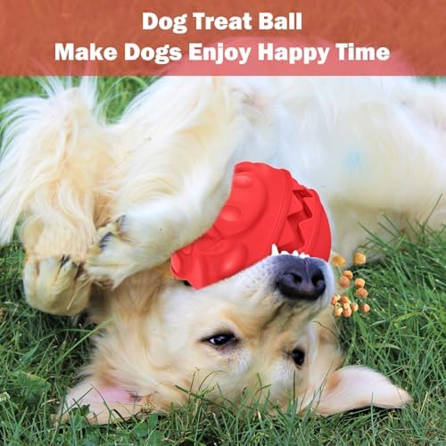 Rubber Treat Dispensing Dog Toys, Indestructible Dog Ball for Aggressive Chewers, Interactive Treat Toy for Boredom to Keep Them Busy, Large Aggressive Chew Dispensing Ball