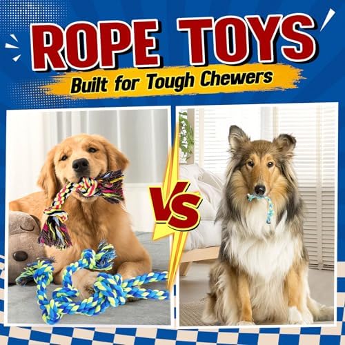 Forfon Tough & Strong Dog Toy for Aggressive Chewers – Tough Chew Toys for Large Dogs, Ideal for Tug-of-War & Teeth Cleaning, with 3 Rope Toys & 2 Dog Bags