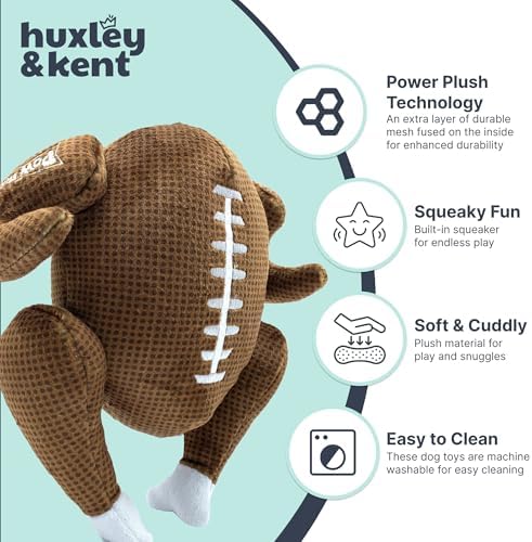 Huxley & Kent Funny Dog Toy w/Squeaker – Thanksgiving Fall Power Plush Squeaky Dog Toys for Small, Medium & Large Dogs – Soft Stuffed Animal for Indoor Play & Fetch - Turkey Bowl, Small
