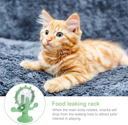 DOITOOL Windmill Cat Toy Cat Treat Dispenser Toy Interactive Cat Toy Slow Feeder Dog Food Dispenser Pet Treat Feeder 360 Degree Rotating Windmill Toys with Suction Cup, Green