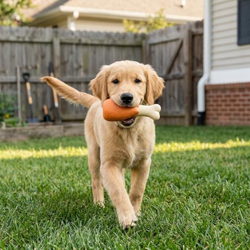 3 Pack Squeaky Dog Toy Bundle, Realistic Chicken Drumstick & Bone Latex Chews with Plush Meat Steak, Interactive Water-Resistant Dog Toys for Small to Medium Dogs, Puppies