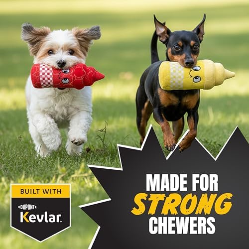 Bite Force Dog Toy - Drizzle & Dollop Squeaky 2 Pack Dog Toys Kevlar-Reinforced for Aggressive Chewers- red and Yellow.