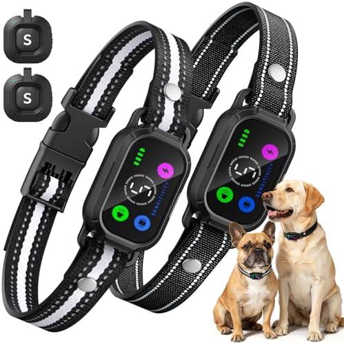 Bark Collar with Remote Tag 2 Pack, Automatic & Manual Dog Bark Collar, Humane Progressive Training System with Shock Vibration Beep Mode, 5 Sensitivity for Small Medium Large Dog, Matte Black