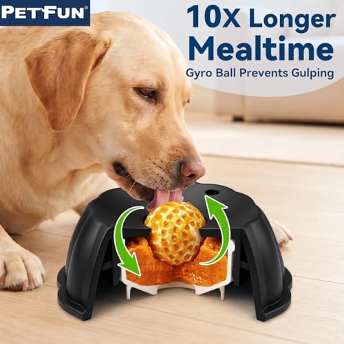 Dog Lick Bowl Ball Slow Feeder, Licking Bowl for Liquid Treat with Rolling Spin Sphere Roller Licker, Licky Feed Calming Anxiety Relief Enrichment Yogurt (Black)