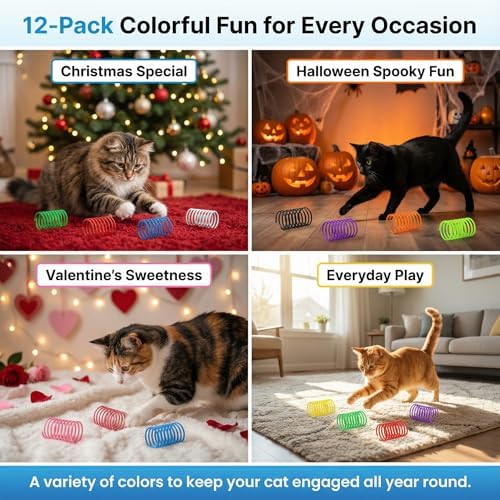 Fashion's Talk 12 Colors Cat Spring Toys Colorful Plastic Springs for Indoor Cats Kittens Interactive Swat, Bite & Hunt Play
