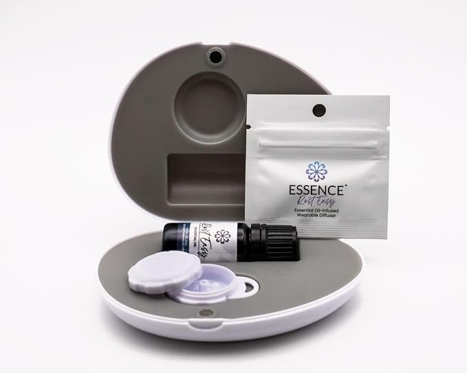 Essence Pearl Travel Case | Rest Easy Essential Oil | Aromatherapy Nasal Diffuser & Essential Oil Carrying Case | Himalayan Cedarwood & Ho Wood Blend | Travel-Friendly Kit | White Pod