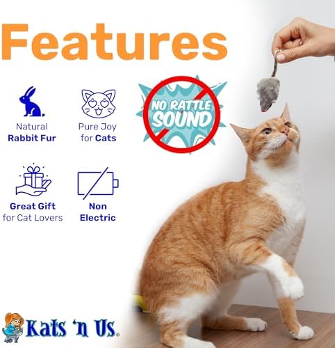 Kats'N Us 2 Inch Real Rabbit Fur Non-Rattle Mouse Cat Toys (5, Hard Body Gray)