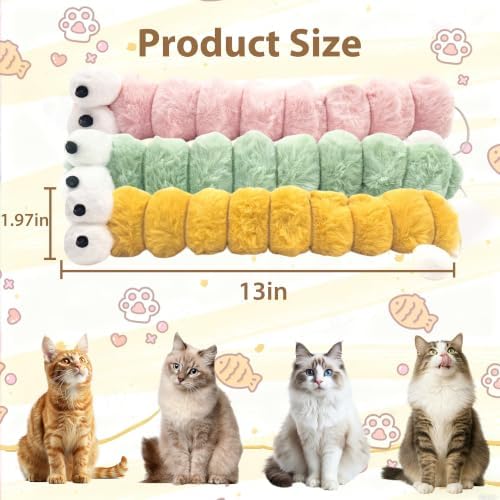 Cat Toys Pillows 3 Pack, 13” Cat Kicker Toys with Catnip Inside, Durable Interactive Cat Toys for Indoor Cats, Soft Kick Sticks for Exercise & Play