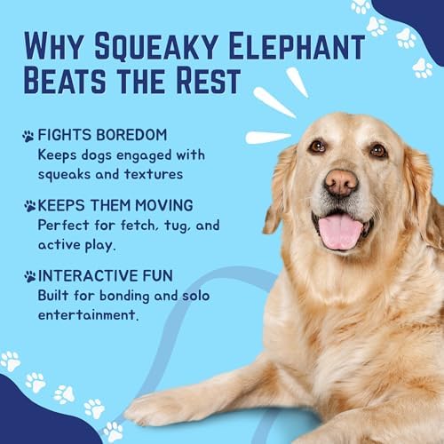Happy Tails 13" Woolie Elephant Dog Toy for Medium to Large Dogs - Durable Polyester with Squeaky Sound and Reinforced Stitching for Interactive Play and Chewing