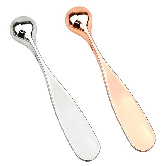 2Pcs Metal Eye Cream Applicator Facial Skin Care Spa Tools Eye Cream Massager Stick Face Cream Spoon for Women Girls (Rose Gold,Sliver)