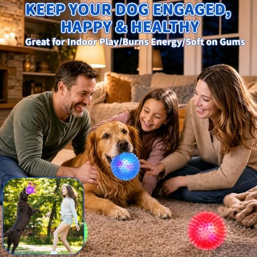 9 Pcs 4.5 in Light Up Squeaky Dog Balls 8 Colors LED Spiky Dog Toy Ball Glow in The Dark Interactive Fetch Ball TPR Bouncy Floating Toy for Aggressive Chewers Medium Large Dogs Indoor Outdoor