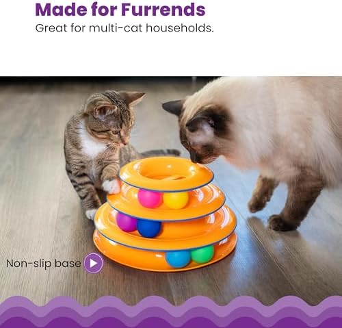 Catstages Tower of Tracks Interactive Cat Toy, 6 Spinning Balls, 10" x 5.3" | 3 Tiers of Tracks, Natural Hunting Instincts, Bat, Swat, Chase, Interactive Enrichment, Non-Slip Base, Indoor Cats & Kittens