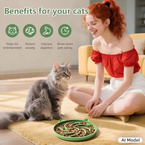 2Pcs Silicone Slow Feeder Cat Bowl,Puzzle Feeder,Interactive Toys,Slow Feeding cat Bowl Suitable for All Dry and Wet Foods,Easy to Clean Silicone Bowls(Blue and Green)