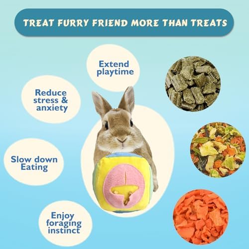 Large Rabbit Foraging Toy with Bell, Washable Snuffle Ball for Rabbits Toys Interactive Puzzle Bunny Toy Treat Dispenser Encourage Natural Foraging Skill Slow Feeder for Small Animal - Yellow