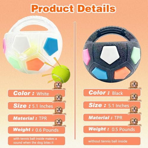 The Mellow Dog Calming Ball with Handle, Strong and Durable Interactive Football Shape Balls, Dogs Football Toy for Water Play,Training & Outdoor Games (Without Squeaky Tennis Ball Inside) (Black)