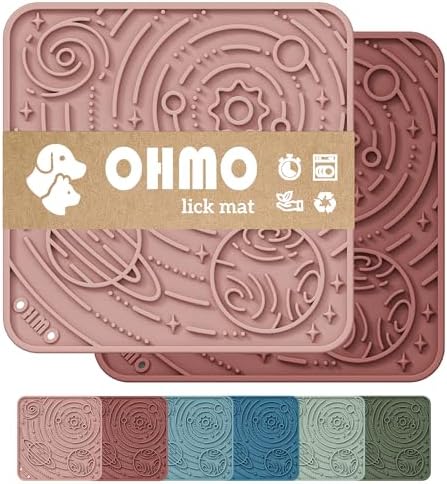OHMO Lick Mat for Dogs&Cats, Space Pattern, Small, 2pcs, Brick Red&Coral