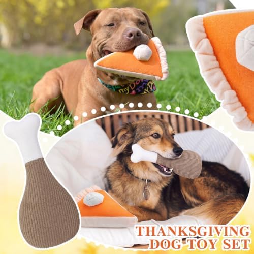 Tudomro 2 Pcs Thanksgiving Dog Toy Set Pumpkin Pie Turkey Leg Dog Chew Toys