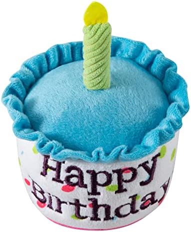 Happy Birthday Cake Catnip Toys, Birthday Cake Shaped Chew Toys for Kitten Funny Cats Gifts Plush Cat Birthday Party Toys, Blue