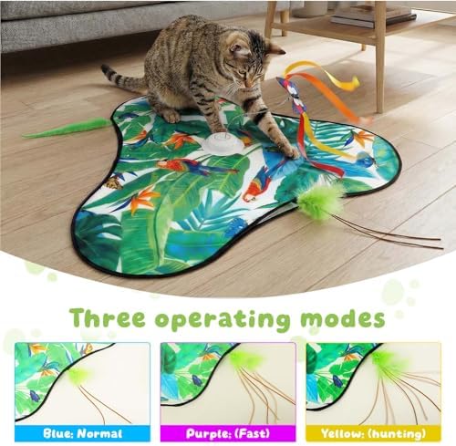 Cat Toys Interactive Rechargeable,Moving Concealed Feathers(Green)