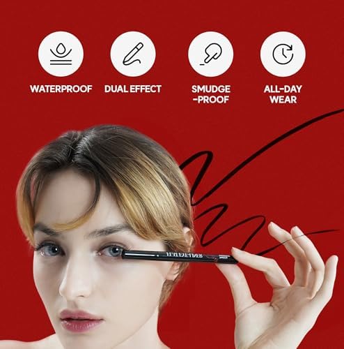 NOON'S UP Flat Eye-Liner - Waterproof Liquid Eyeliner Pen | Ultra-Slim & Bold Black Eyeliner | Quick-Dry & Waterproof Liquid Liner | Long Wear & No Smudge | Look-Defining Black Pen (0.017 Fl. Oz.)