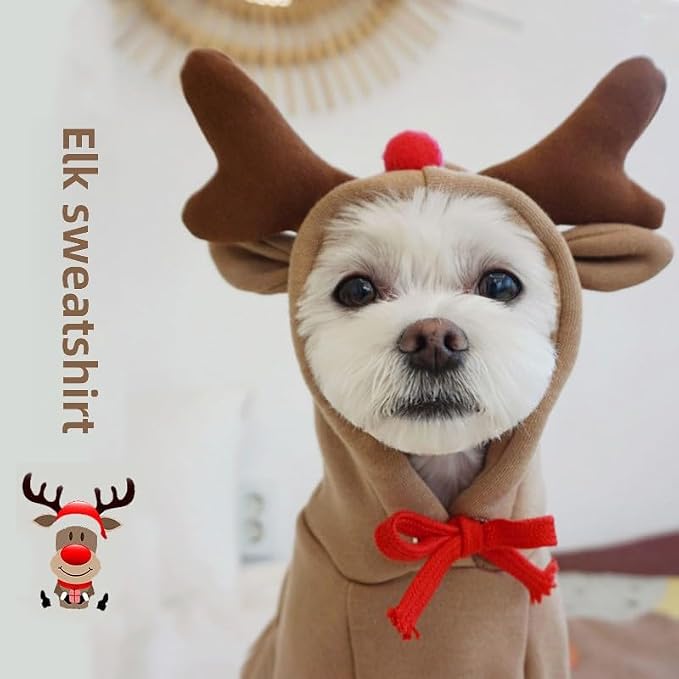 Warm Dog Winter Clothes Cute Reindeer Dog Coat Hoodie, Coffee, S | Reindeer shape Fleece Pet Dog Costume Jacket for French Bulldog Chihuahua Pug Boston Terrier Dachshund Ropa Para Perro