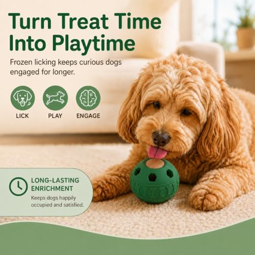 Frozen Treat Dog Toy Set with Freezer Tray, Interactive Rubber Chew Toy, Treat Ball Holder for Licking & Chewing, Dog Enrichment Toy to Keep Dogs Busy (Green)