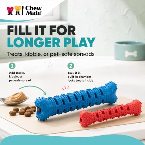 Dog Teeth Cleaning Toy | Treat-Dispensing Dog Dental Chew Toy | Rubber Bristles & Floss Slots Clean Teeth, Gums, Tongue | For Small Dogs/Puppies