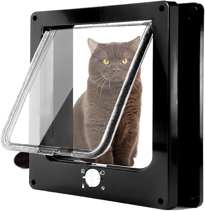 EASY JOY Cat Doors(Outer Size 8.6" x 7.5"), 4-Way Locking Cat Door for Interior Exterior Doors, Weatherproof pet Door with Magnet for Cat or Dog < 16.1 inches in Girth(Black M) | Easy Install Pet Door For Cats & Doggie, Silent Manual Pet Flap For Wall/...