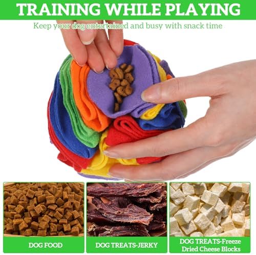 4 Packs Snuffle Ball for Dogs, Sniffle Interactive Treat Ball, Stress Relief, Slow Feeder, Puzzle Toy for Small Medium Dogs Cats, Soft Polar Fleece, Rainbow, Orange, Pink Blue & Ocean Blue, 3.9 Inches