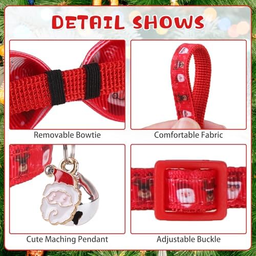 KOOLTAIL Cat Christmas Collar Breakaway with Bowtie and Bells, 3 Pack Cute Kitten Collars, Adjustable Safety Buckle Snowman Santa Claus Charm Pendant Pet Collars for Kitty Boys Girls Cats Holiday