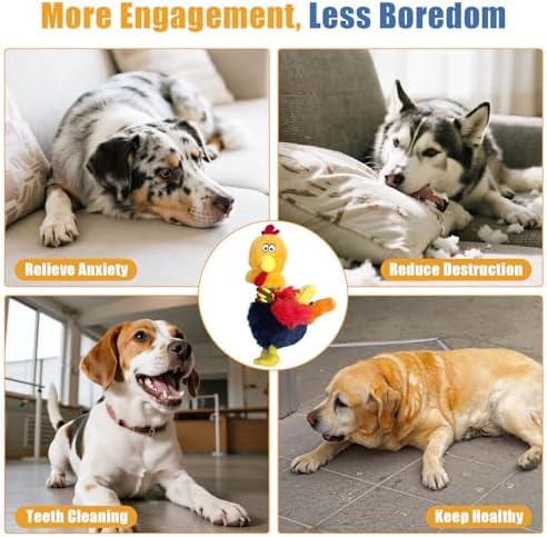 Squeaky Stuffed Dog Toys, Soft Plush Dog Toy with Squeaker, Interactive Tug of War Pet Toys, Puppy Teething Chew Toy, Gift for Small, Medium & Large Dogs to Keep Them Busy - Chicken