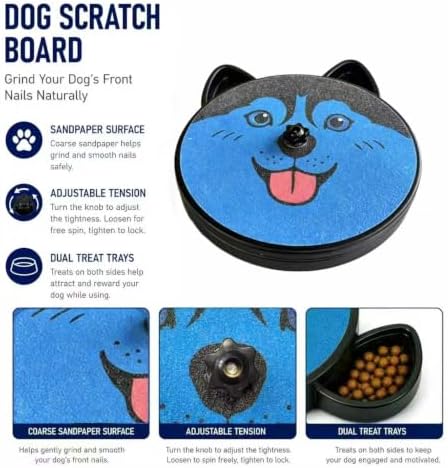 Dog Nail Scratch Board with Treat Boxs, RotatingTreat-Dispensing Paw Scratcherwith Replaceable Sandpaper & 4Nano Anti-Slip Tabs for SmallBreeds, Easy-Clean PET Material