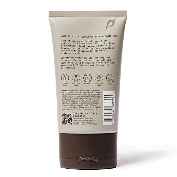 PAPATUI by Dwayne Johnson Exfoliating Facial Scrub for Men | Unscented | Visibly Smooths Wrinkles & Fine Lines | Made with Peptides, Volcanic Ash, Niacinamide, & Hyaluronic Acid | 4oz