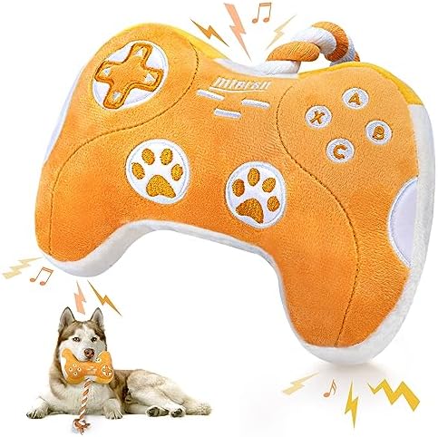 MTERSN Plush Dog Toy with Crinkle Paper for Puppy Birthday Gift, Yellow