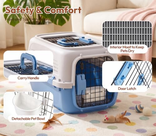 Airline Approved Cat Carrier, Dual-Entry Pet Carrier with Security Latches